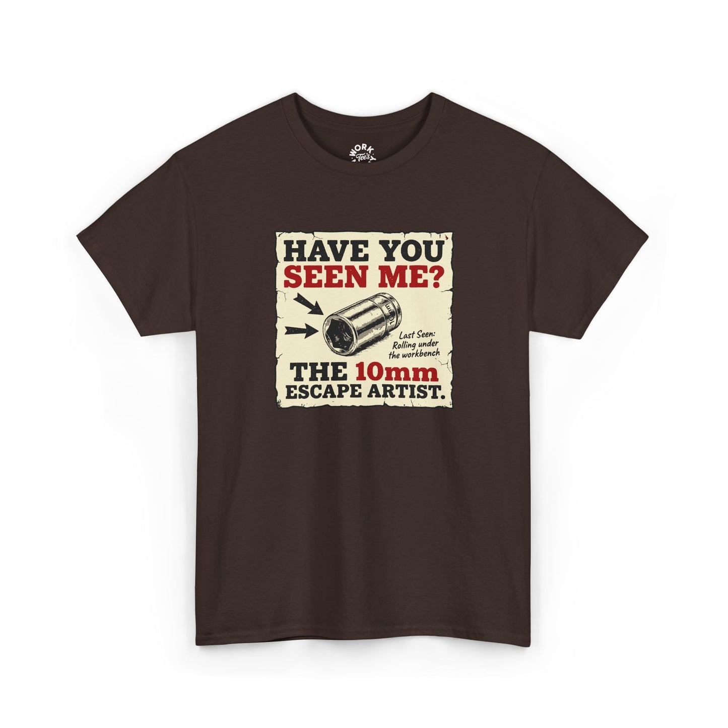Brown t-shirt with a graphic design on a white background