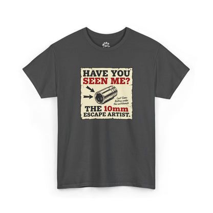 Gray t-shirt with a humorous graphic and text on a white background