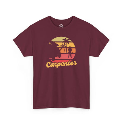 Maroon t-shirt with 'Carpenter' graphic design on a white background