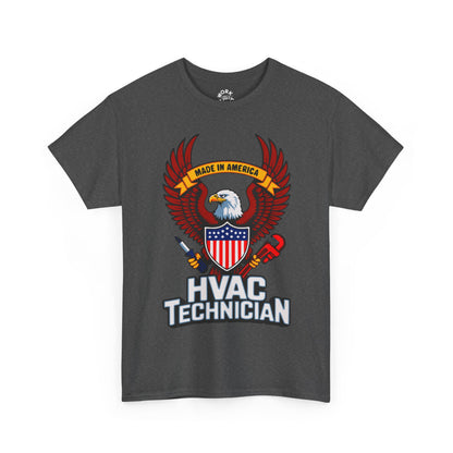 Gray t-shirt with HVAC Technician graphic featuring an eagle and American flag on a white background