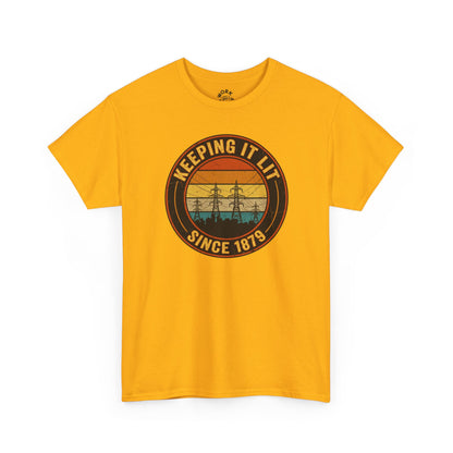 Gold Retro sunset Power T-Shirt on a white background