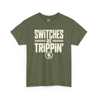 Green t-shirt with white text and graphic on a white background