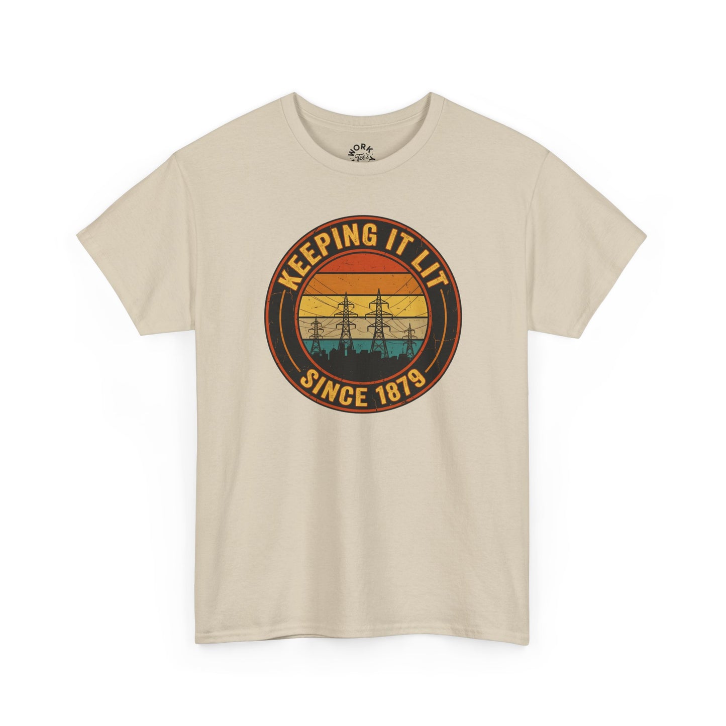 Sand Retro sunset Power T-Shirt on a white background