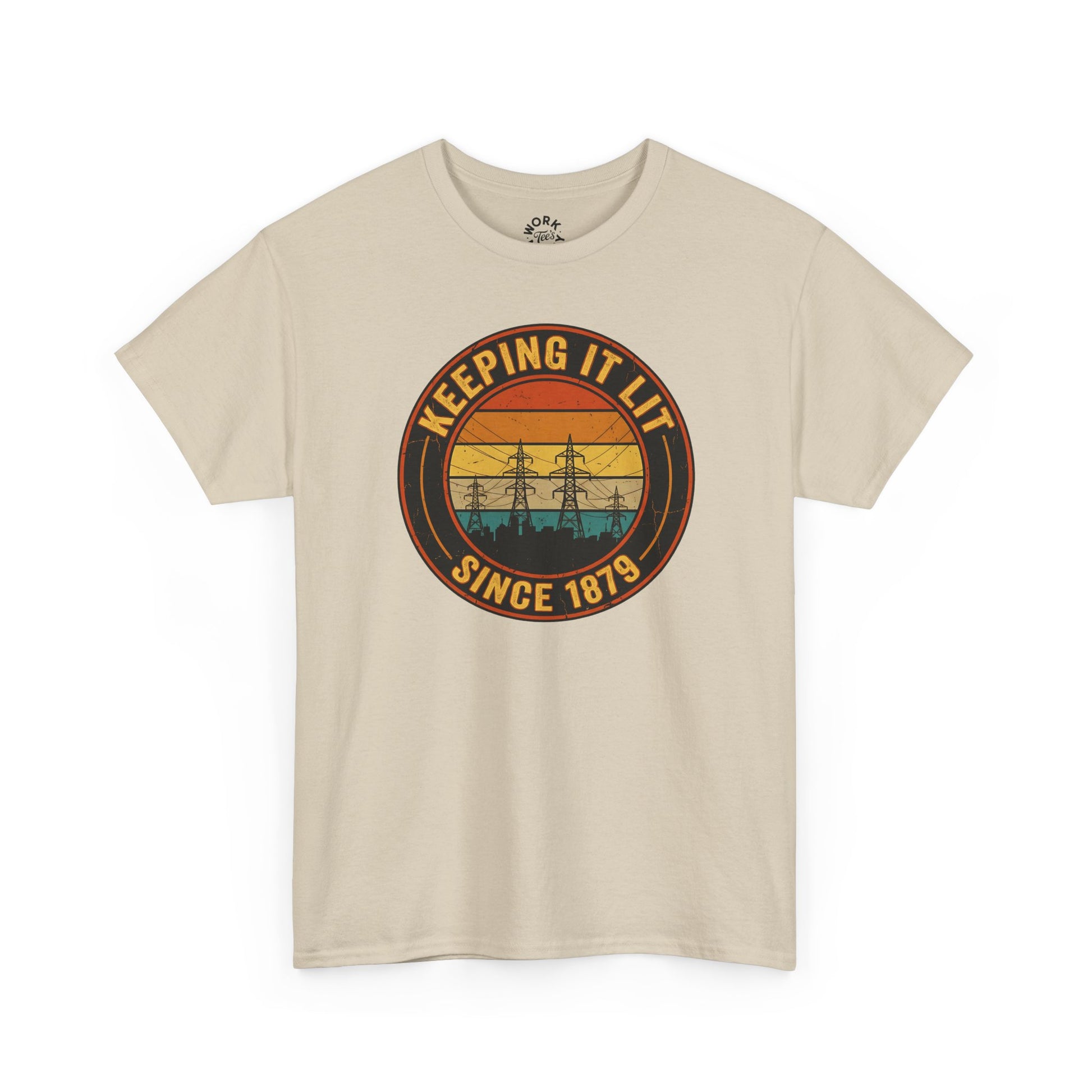 Sand Retro sunset Power T-Shirt on a white background