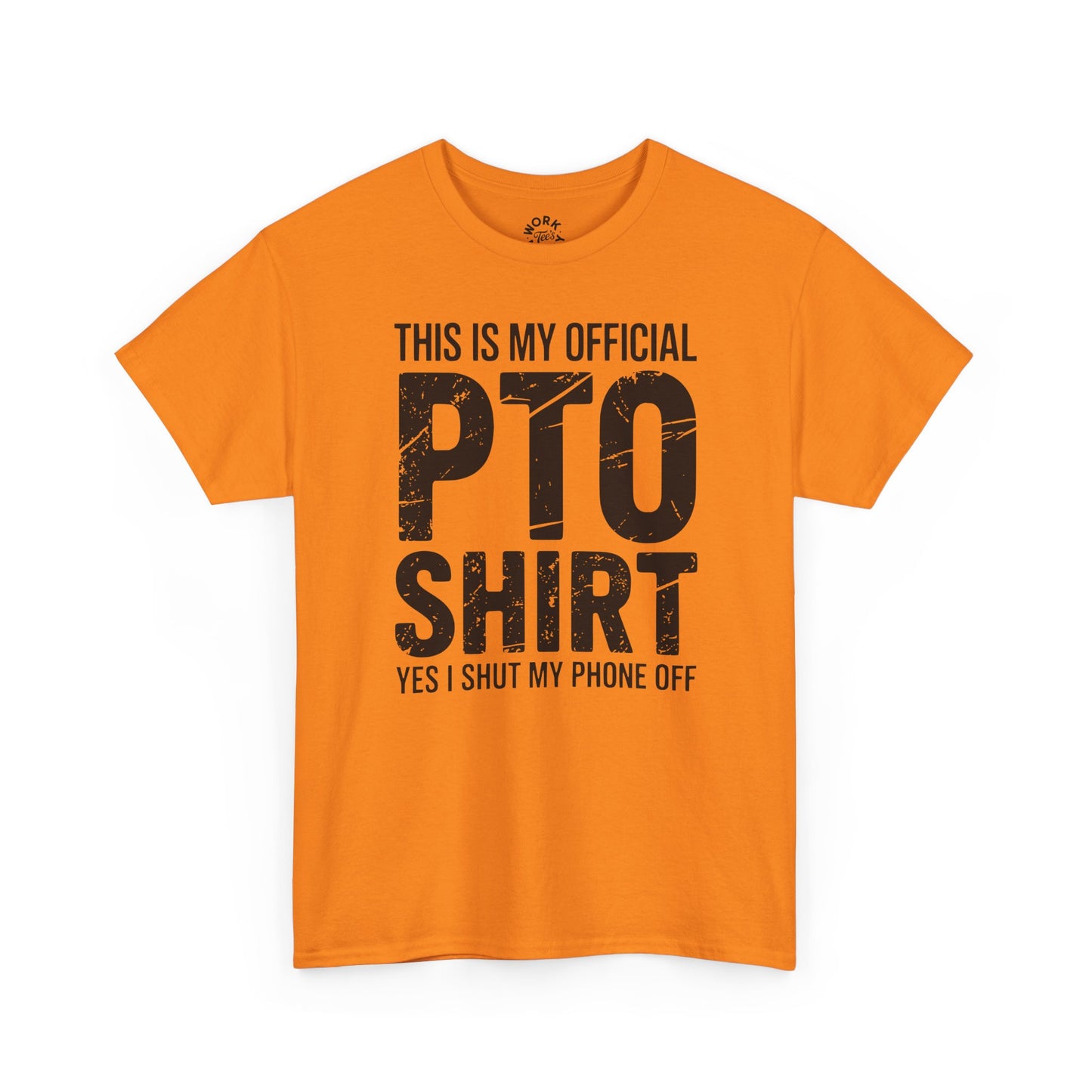 Safety Orange T-shirt with text 'PTO SHIRT' on white background