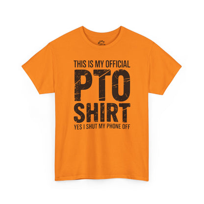 Safety Orange T-shirt with text 'PTO SHIRT' on white background