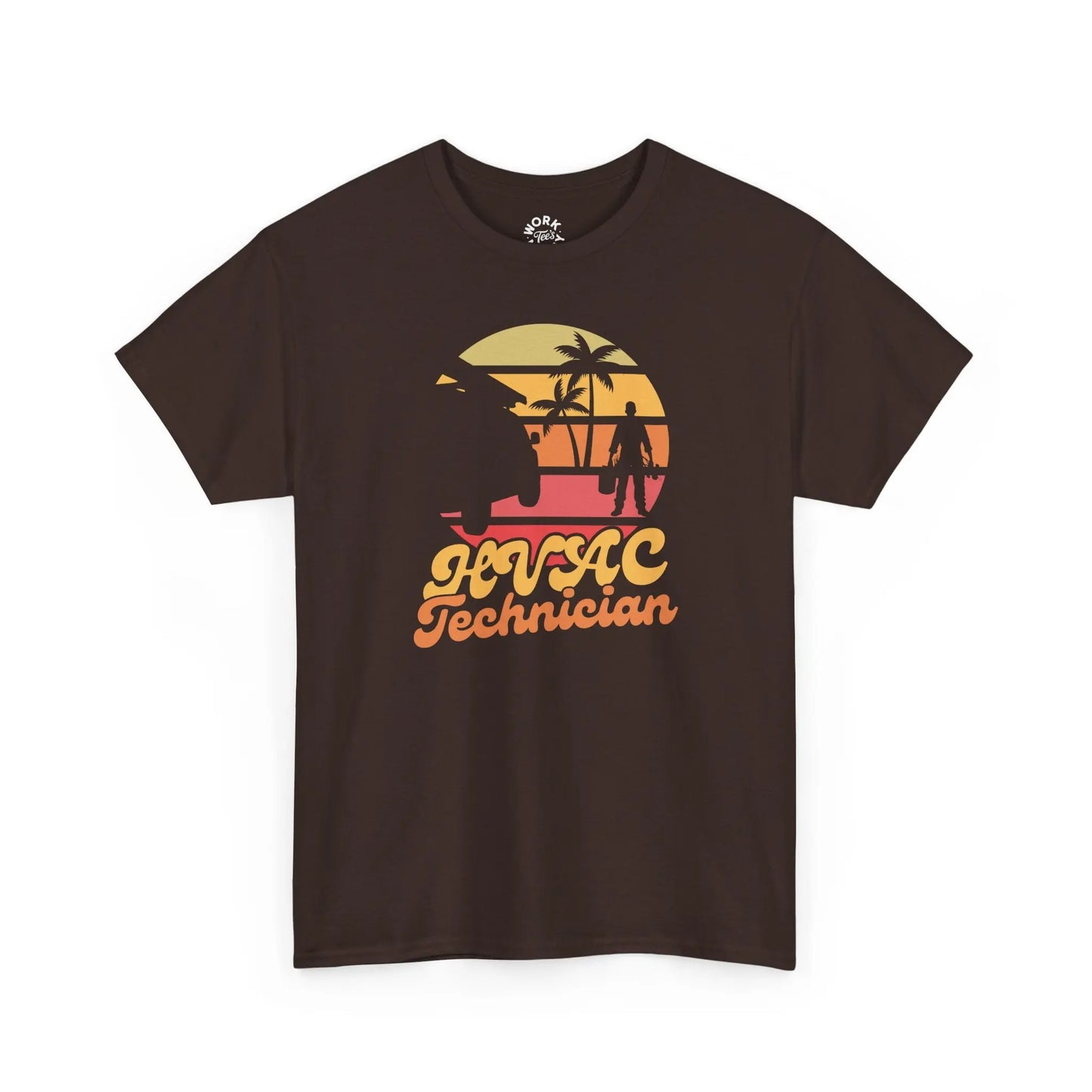 Brown t-shirt with 'HVAC Technician' graphic on a white background