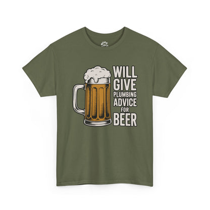 Green t-shirt with a graphic of a beer mug and text on a white background