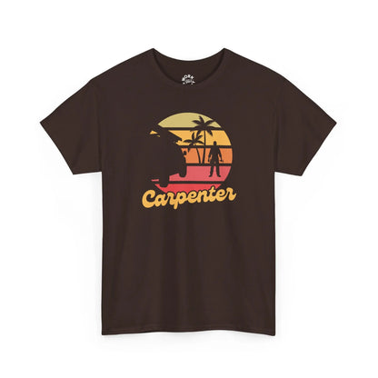 Brown t-shirt with 'Carpenter' graphic design on a white background