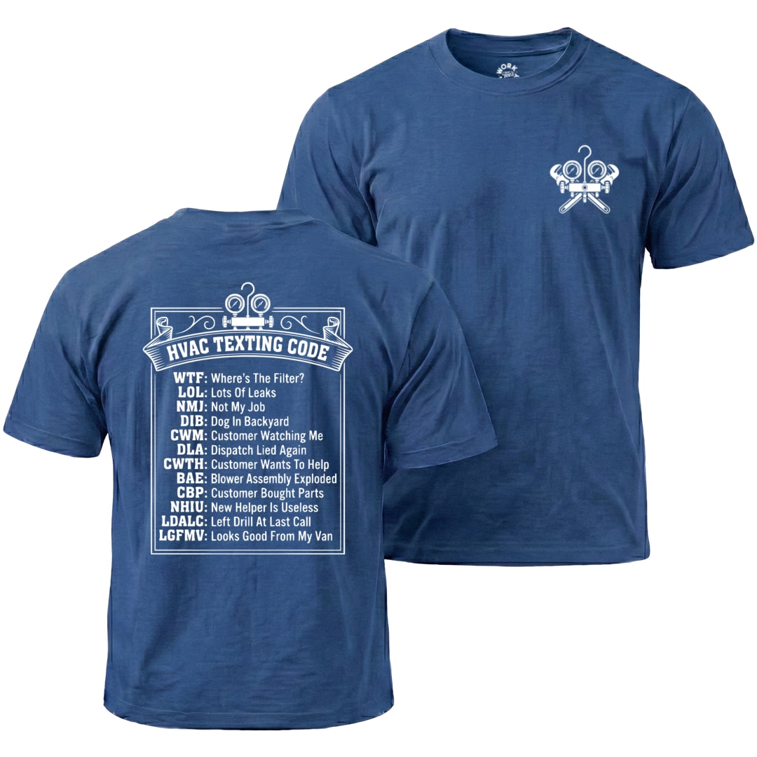 Royal  t-shirt with HVAC terminology text on a white background