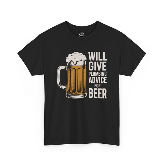Black t-shirt with a graphic of a beer mug and text on a white background