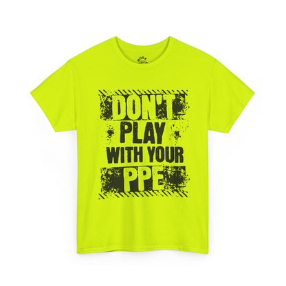 Neon green t-shirt with black text on a white background