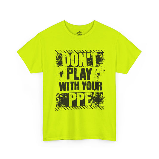 Neon green t-shirt with black text on a white background