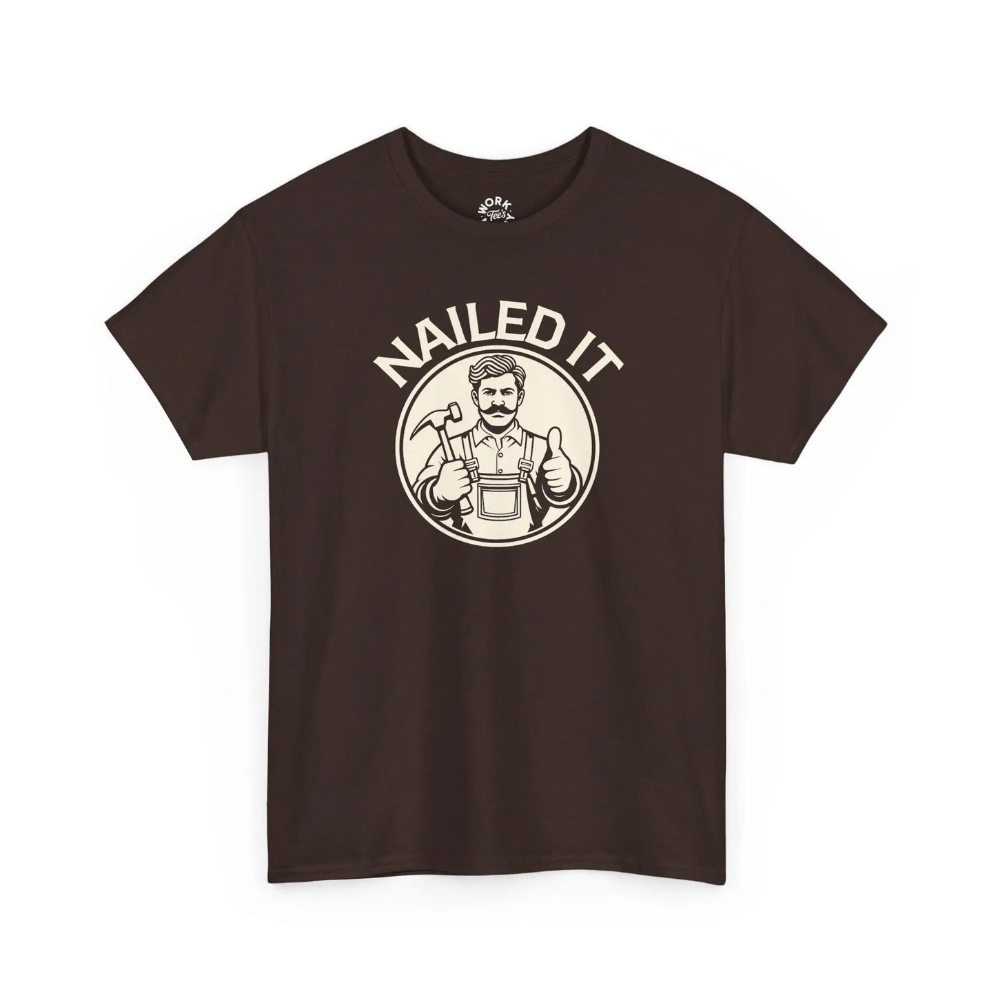 Brown t-shirt with 'NAILED IT' graphic on a white background