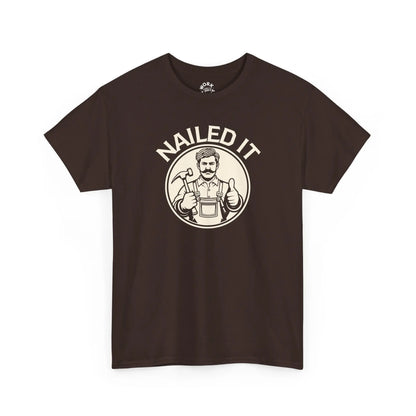 Brown t-shirt with 'NAILED IT' graphic on a white background