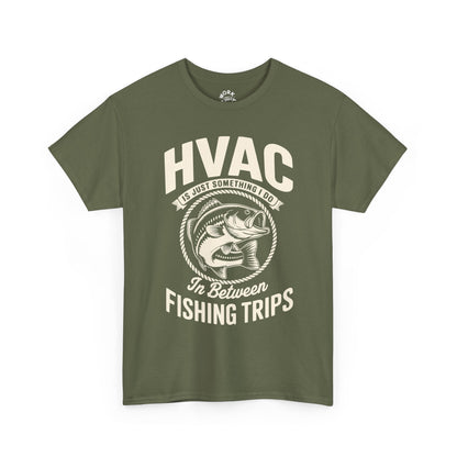 Green t-shirt with HVAC fishing graphic design on a white background