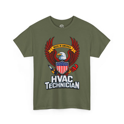 Green t-shirt with HVAC Technician graphic featuring an eagle and shield on a white background