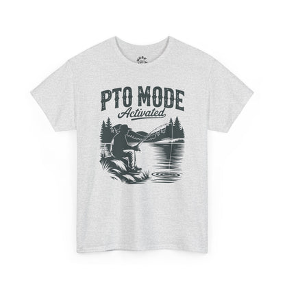 White t-shirt with black graphic and text 'PTO Mode Activated' on a white background