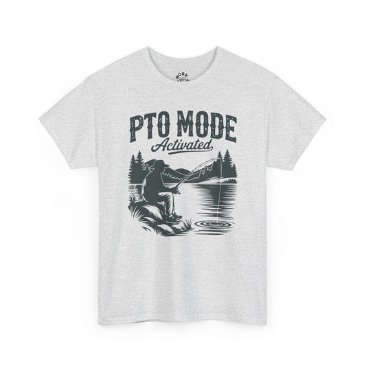 White t-shirt with black graphic and text 'PTO Mode Activated' on a white background