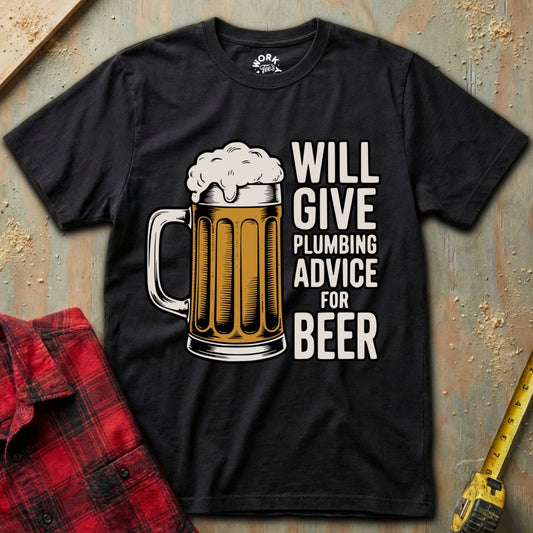 Black t-shirt with a graphic of a beer mug and text on a textured surface.